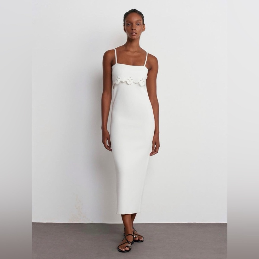 NWT Zara Embroidered Stretch Knit Dress White Small spring summer vacation